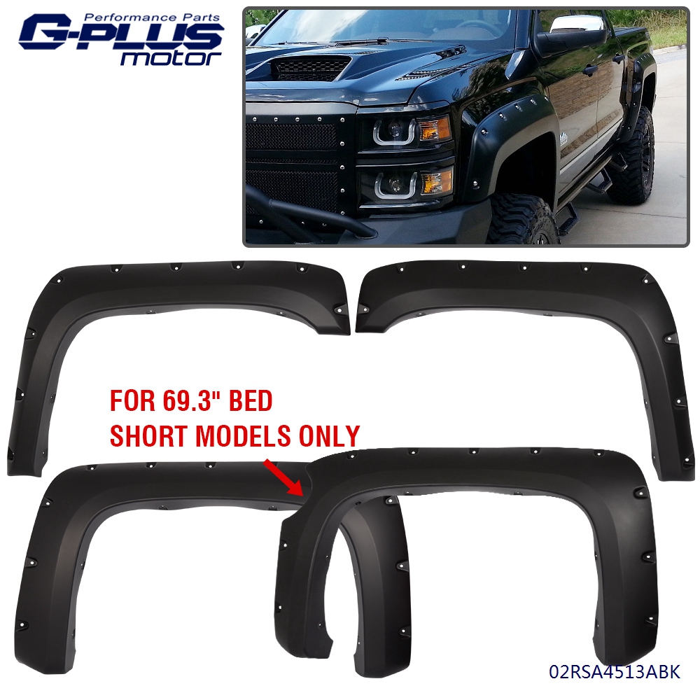 For 07-13 Chevy Silverado 1500 69/" Short Bed Black Fender Flares Pocket Style